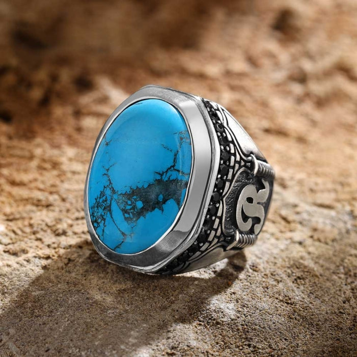 Customizable Turquoise Silver Men's Ring