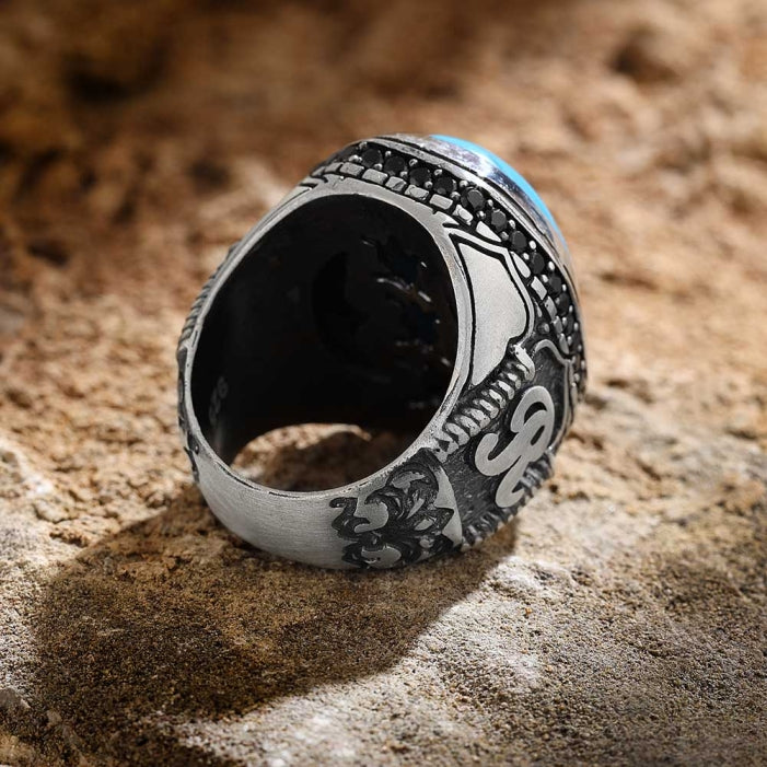Customizable Turquoise Silver Men's Ring