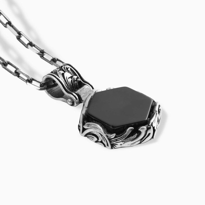 Hand Engraved Black Onyx Pendant