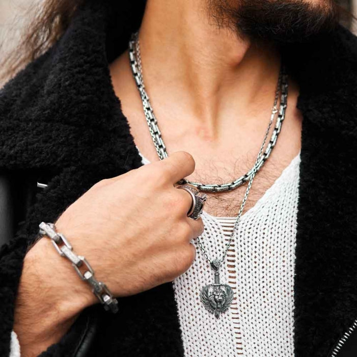 Lion's Head Silver Pendant Necklace
