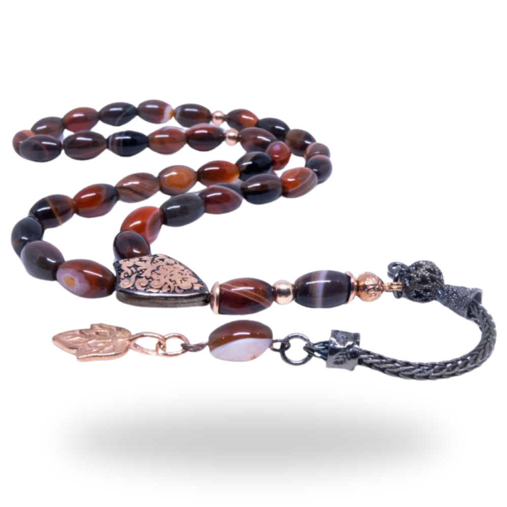 Agate Stone Tasbih with 925k Sterling Silver Imame