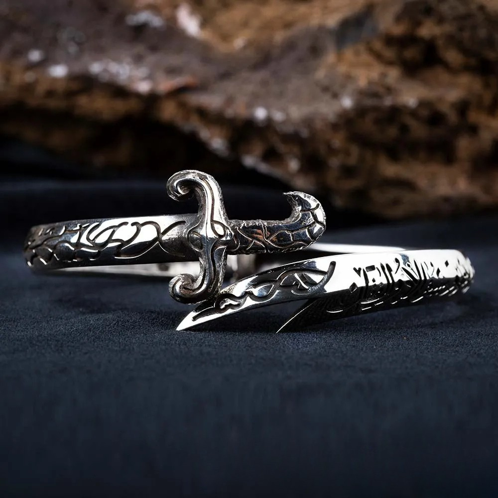 Adjustable Sword Silver Cuff Bracelet