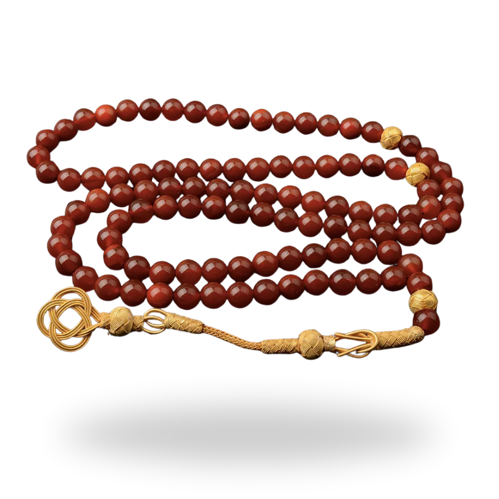 Yemeni Aqeeq 99 Beads Golden Kazaz Misbaha