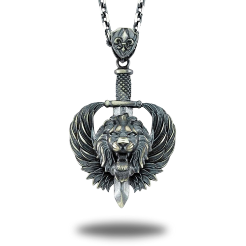 Lion's Head Silver Pendant Necklace